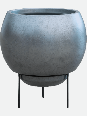 Baq Metallic Silver leaf, Globe Elevated Matt Silver Blue (with liner + foot) (⌀34 ↕31)